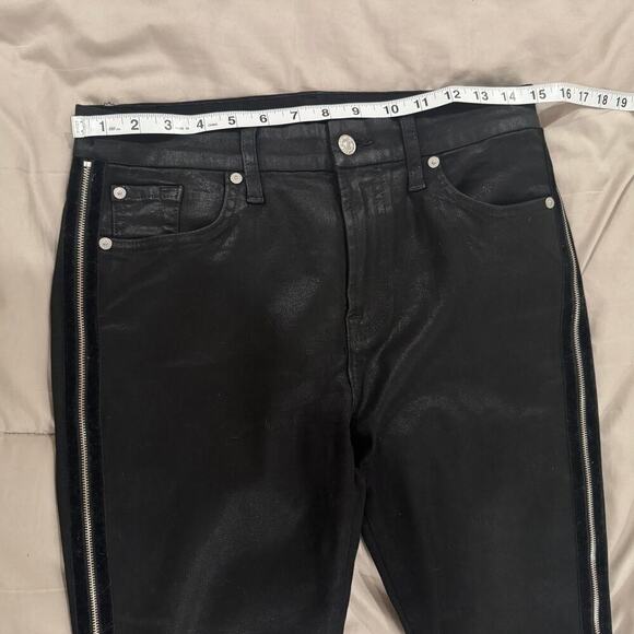 7 For All Mankind Side Zip High Waist Skinny Jeans in B(air) Black with Velvet - Picture 8 of 11